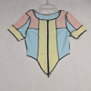 Papaya Women's Blue Pink Green Crop Top Size Small Zipper Front‎ Exposed Hem